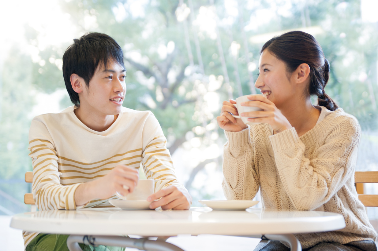 Japanese couple chatting and relaxing